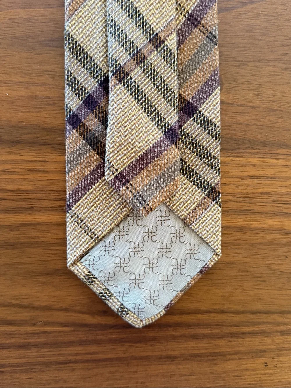 Men's Plaid Wool Tie in Beige and Brown